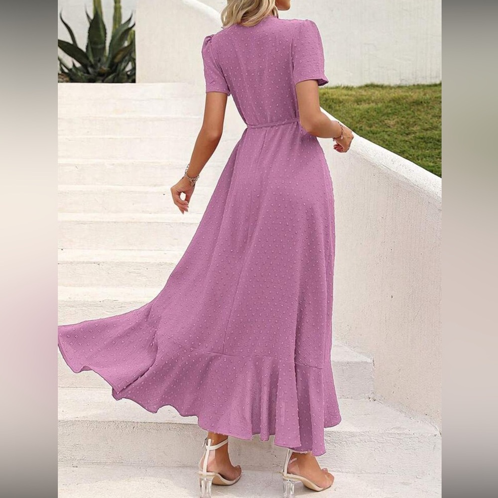 Elegant Purple Wrap Dress - Picture 3 of 7